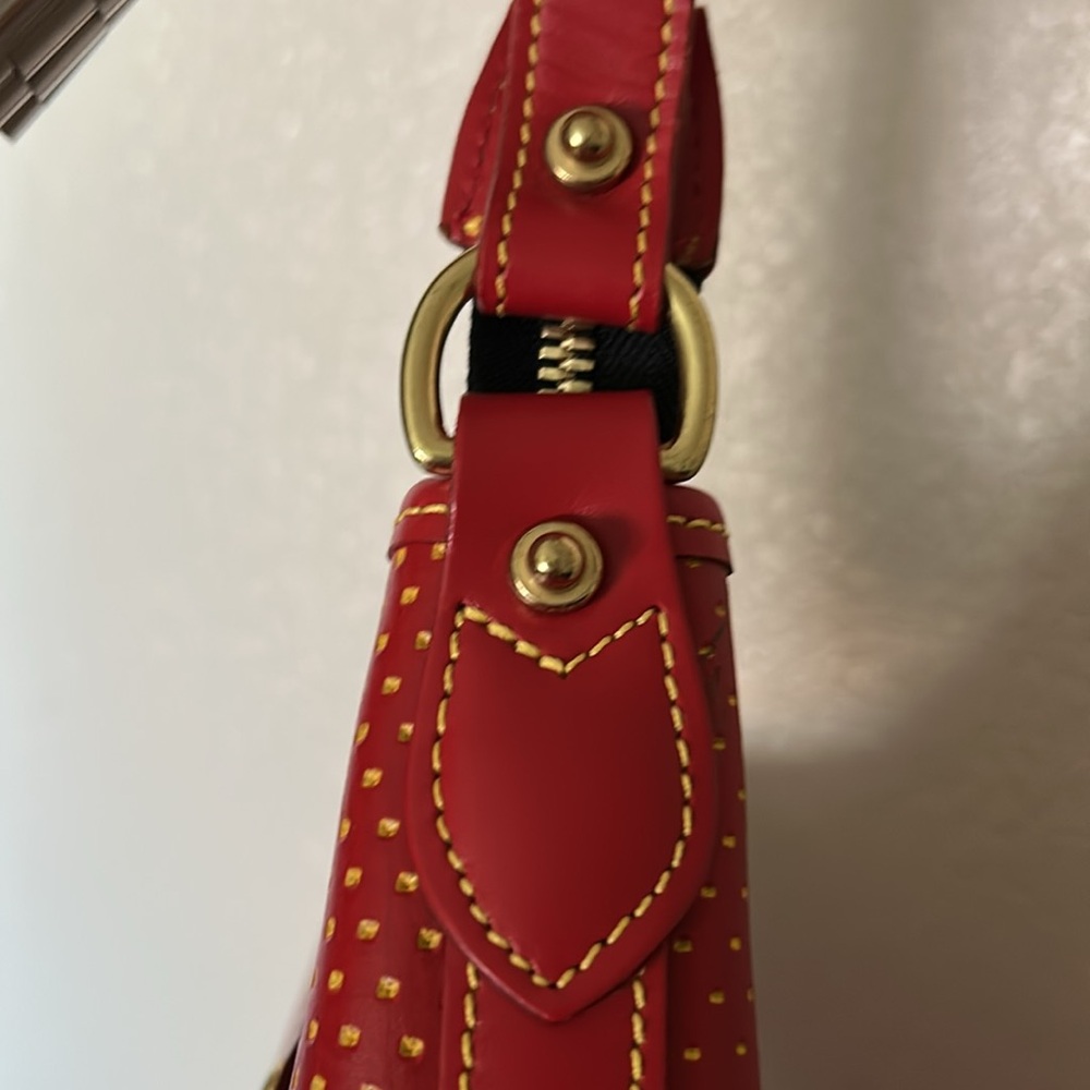 Dooney & Bourke Red and Yellow Perforated Leather Hobo Vintage - Picture 4 of 11